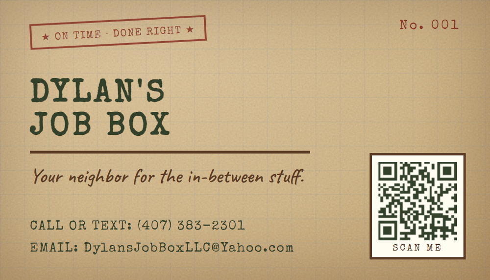Dylan's Job Box business card