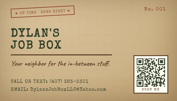 Dylan's Job Box business card